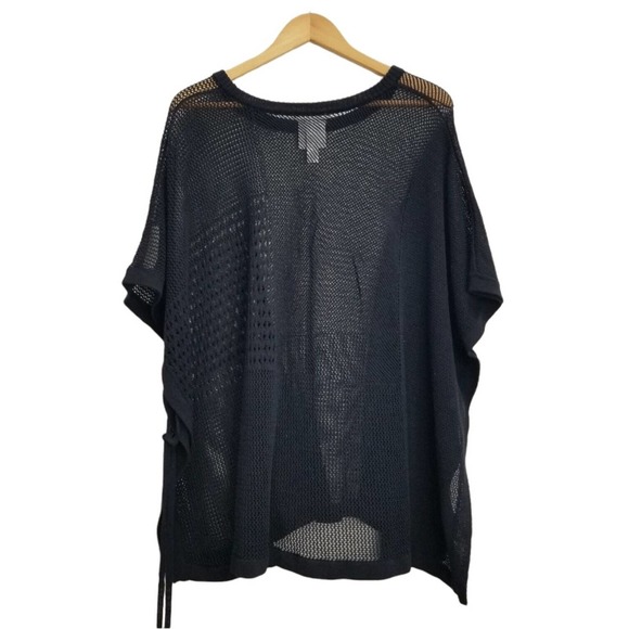 WynneLayers Other - Wynne Layers NWT Sz M and Up Cotton Bl Sheer Poncho Black Mixed Pattern Cover Up